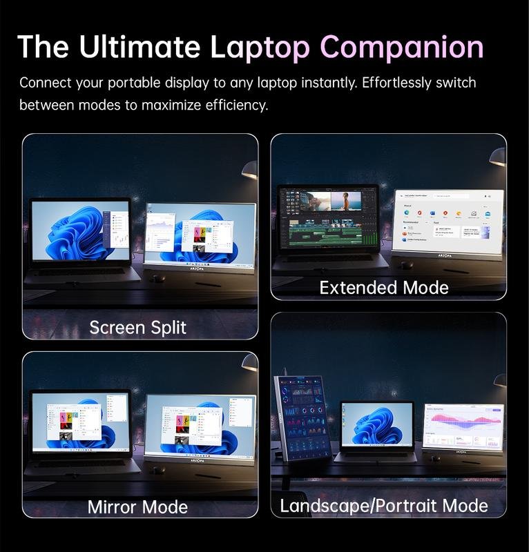 ARZOPA Portable Monitor 16.1"/17.3" FHD 1080P 60Hz/144Hz Laptop Screen Extender for PC Mac Xbox Switch PS5 iPhone IPS Display Computer Display HDR External Screen Game Workfromhome - Image 3