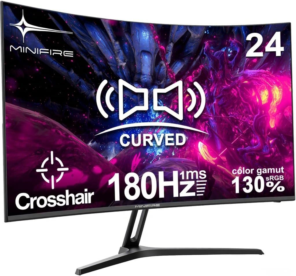 New 24" Curved Gaming Monitor, FHD 1080P, 180Hz Refresh Rate, 1ms Response, AMD FreeSync, Ultra-Slim Design, HDMI/DP, VESA Mountable #TikTokShopBacktoSchool
